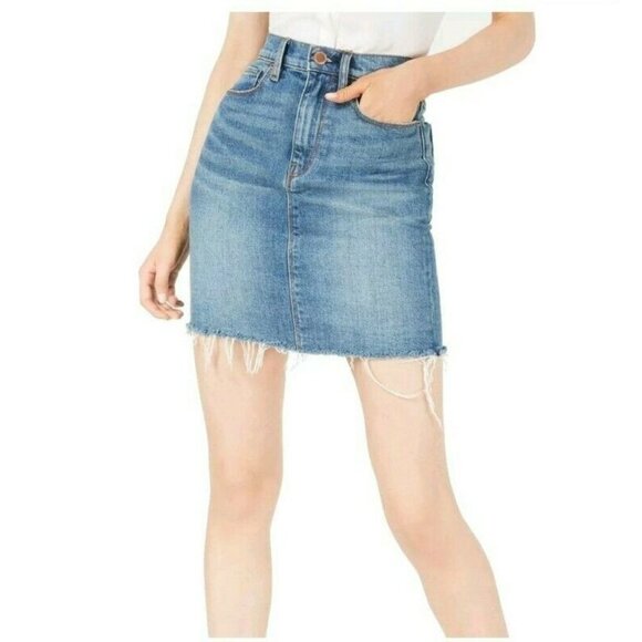 Hudson  Lulu Denim Skirt Blue Size 25 Mini Distressed Hem NWT $175 Front… - Picture 1 of 6